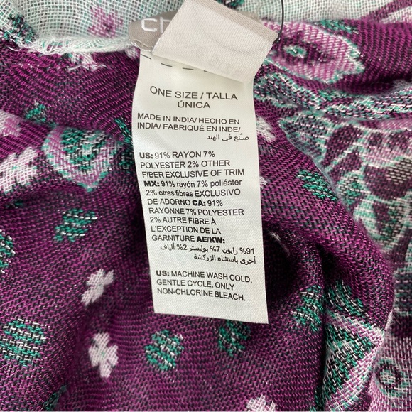 Chico's Reversible Pink-White Floral Medallion Ruana Wrap Open Cardigan NWT OS - Picture 10 of 11